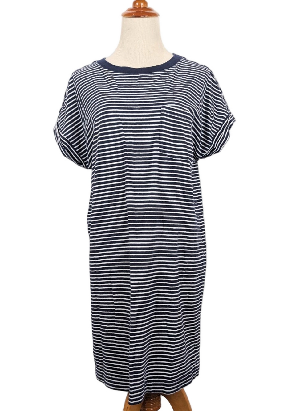 Gap Short Sleeve T-Shirt Dress Navy Blue White Striped 100% cotton Size Small